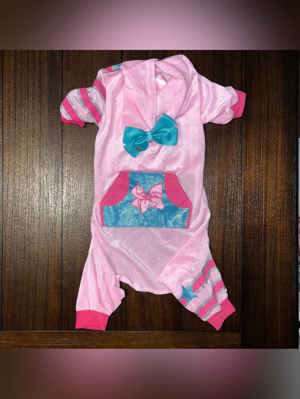 JoJo Siwa Pink and Teal Bow One-Piece Dog Costume Pajamas Large